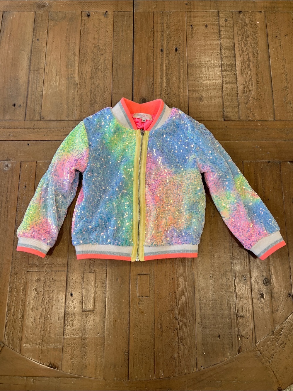 Baby Sara ombre rainbow sequin zip front jacket 3T bomber moto